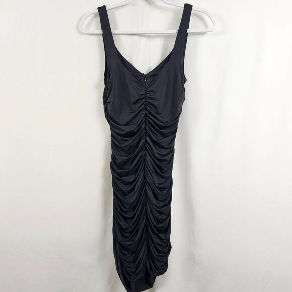 Aritzia Ten by Babaton V Neck Ruched Mini Dress in Black - Size M - Picture 7 of 9